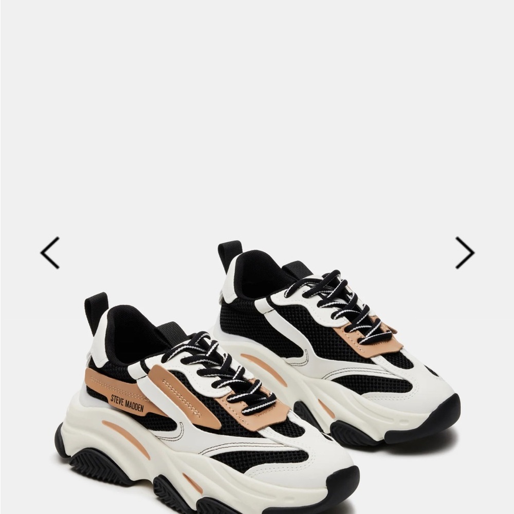 Steve Madden Black and White Sneakers with Tan Details